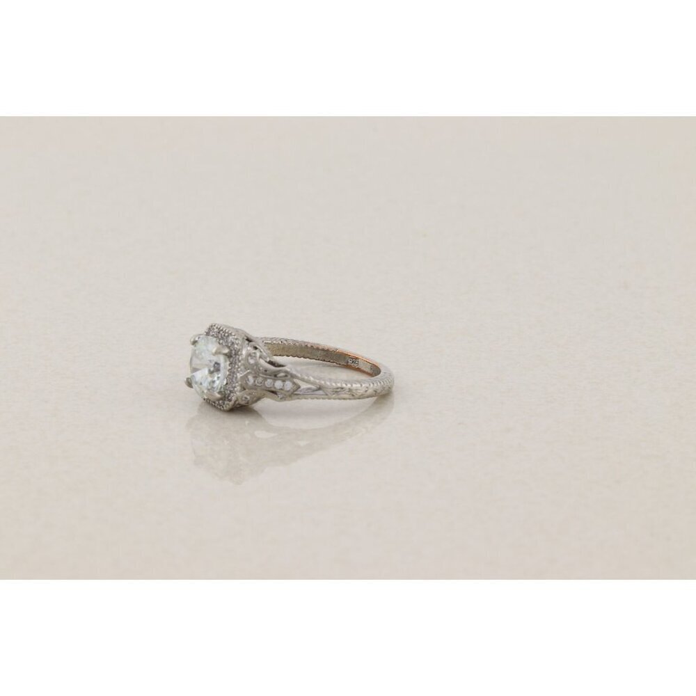 Sterling Silver Cubic Zirconia Halo Antique Style Ring Size 6 3/4 - Picture 2 of 7